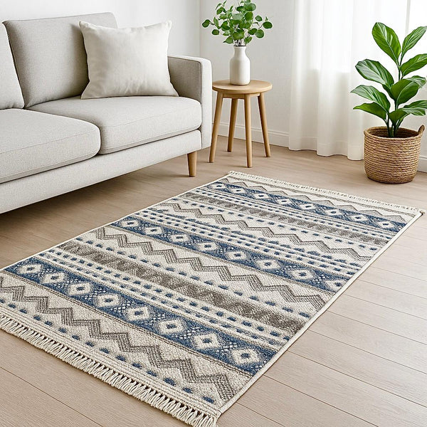 BELLA CARPET WITH TASSELS BLUE