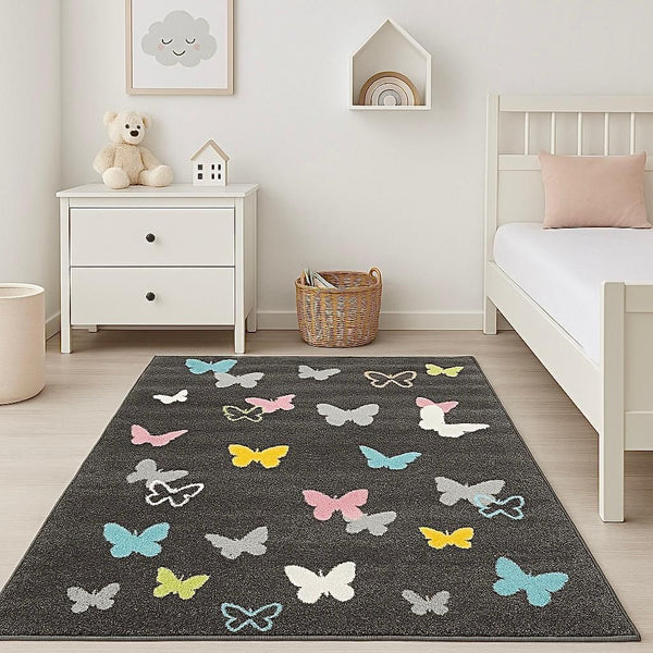 KIDS CARPET GIOVANI BUTTERFLY DARK GREY
