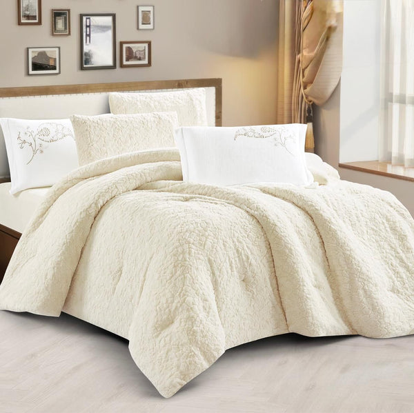 RABBIT FUR EMBROIDERED COMFORTER SET 5 PIECES FLORAL DREAM