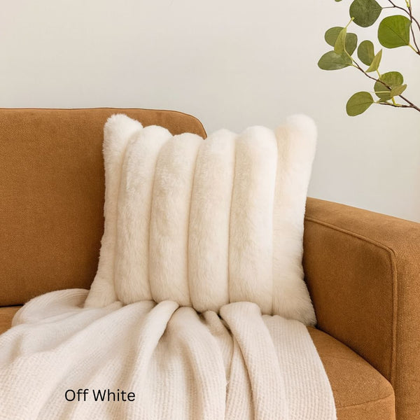 RABBIT FUR STRIPED CUSHION 45X45CM