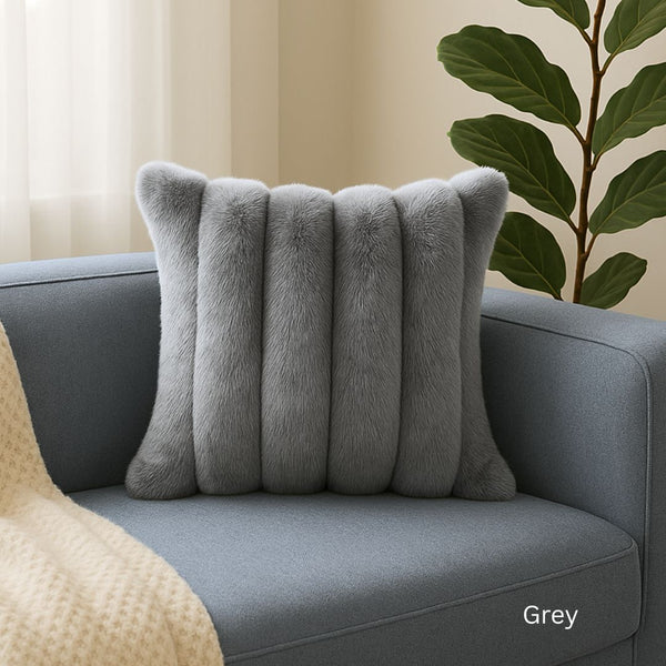 RABBIT FUR STRIPED CUSHION 45X45CM