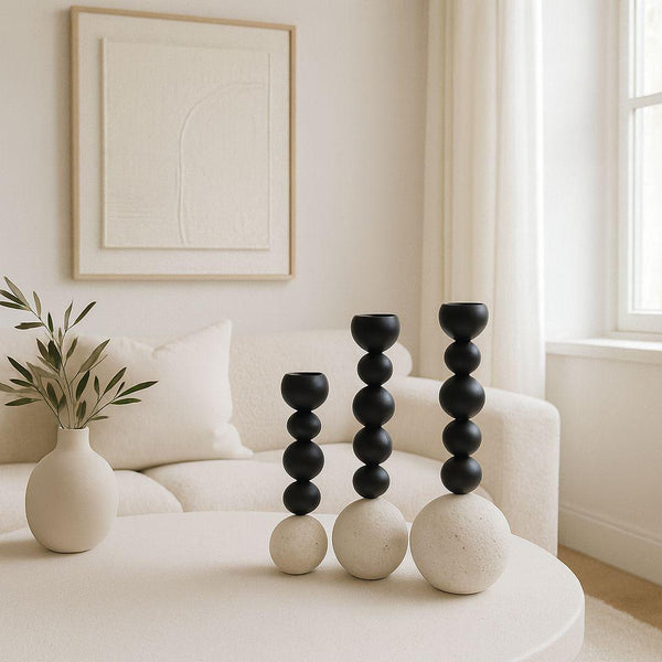 SCULPTURA LIGHT CANDLE STICK SET 3 PIECES CIRCLE