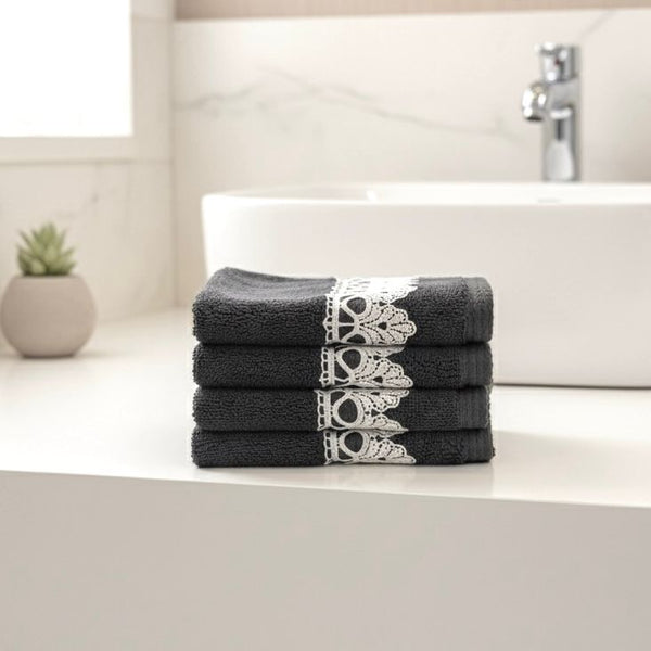 FIELDCREST 100% EGYPTIAN COTTON TOWEL EMBROIDERED 33X33CM DARK GREY