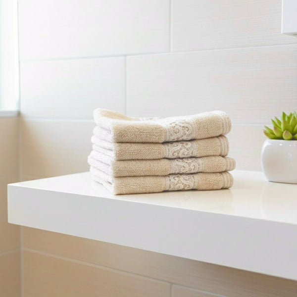 FIELDCREST 100% EGYPTIAN COTTON TOWEL EMBROIDERED 33X33CM LIGHT BEIGE