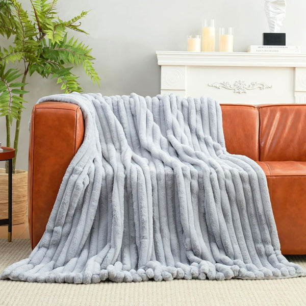 RABBIT FUR STRIPE WINTER BLANKET 155X240CM