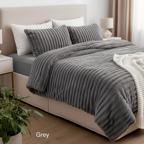 LOVY FLANNEL STRIPE DUVET COVER SET 4 PIECES