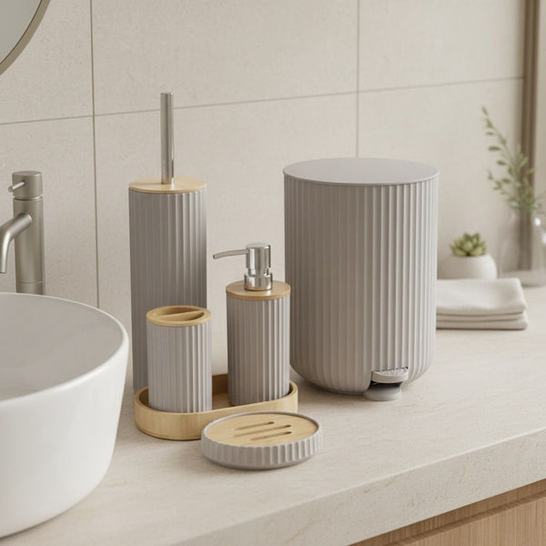 DAISY PEDAL BATHROOM SET 6 PIECES GREIGE WITH BAMBOO