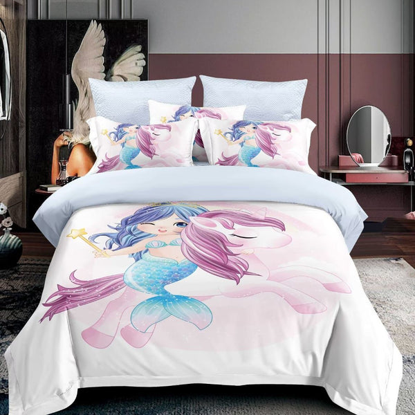 DESI MICROFIBER KIDS DUVET COVER SET 4 PIECES UNICORN & DREAMY MERMAID