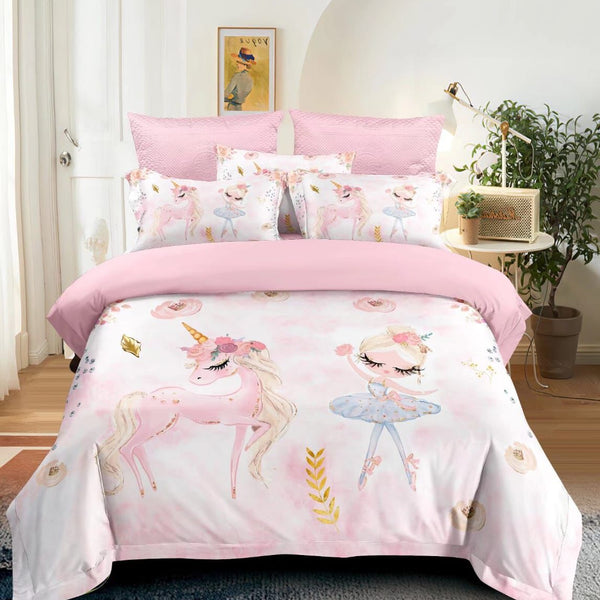 DESI MICROFIBER KIDS DUVET COVER SET 4 PIECES UNICORN & BALLERINA