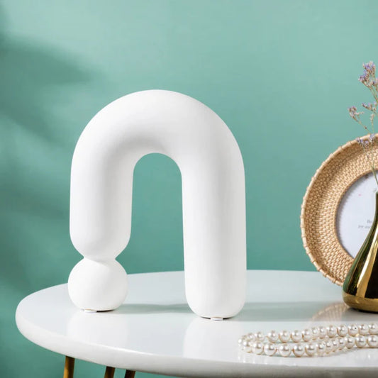 WHITE CERAMIC REVERSE U-SHAPE VASE