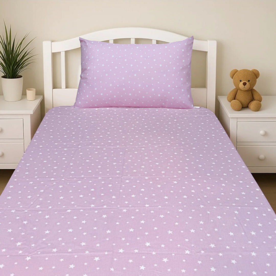 COMFYB 100% COTTON STARS FITTED SHEET + MATCHING PILLOWCASE