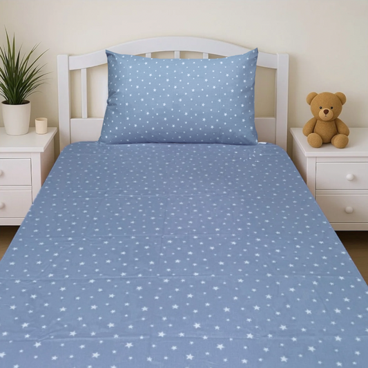 COMFYB 100% COTTON STARS FITTED SHEET + MATCHING PILLOWCASE