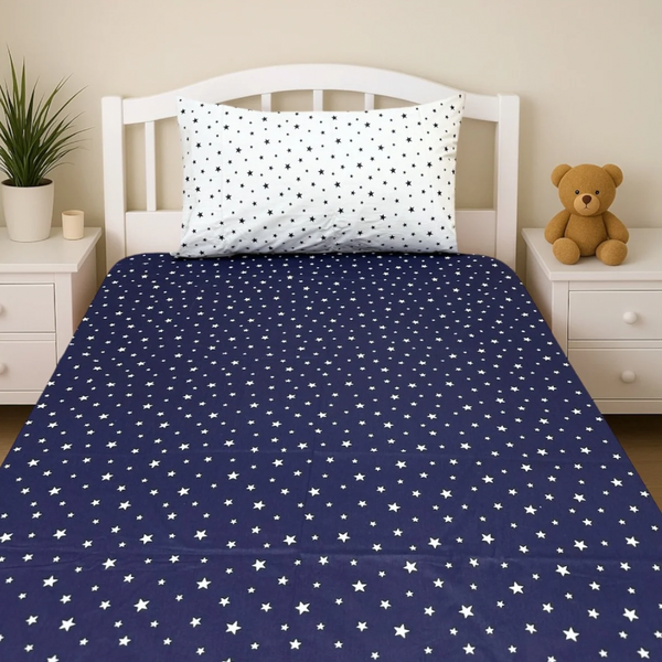 COMFYB 100% COTTON STARS FITTED SHEET + WHITE PILLOWCASE