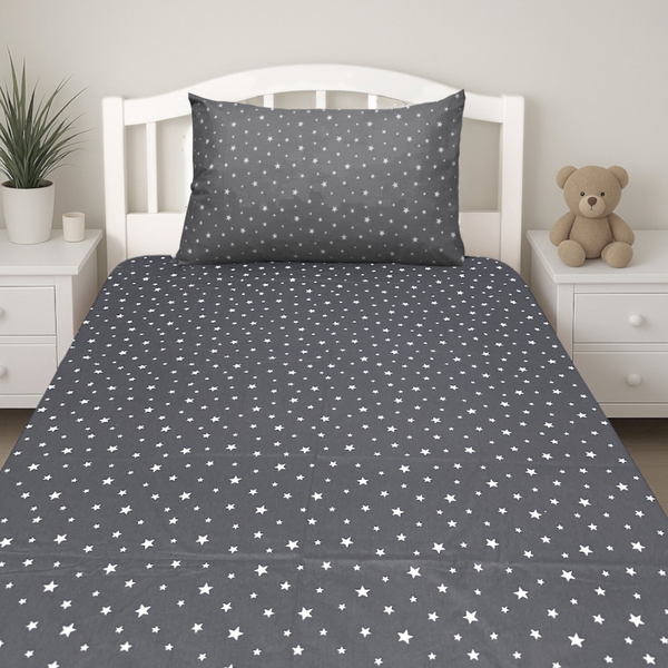 COMFYB 100% COTTON STARS FITTED SHEET + MATCHING PILLOWCASE