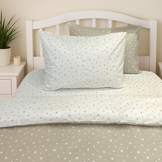 COMFYB 100% COTTON STARS REVERSIBLE BED SET 4 PIECES