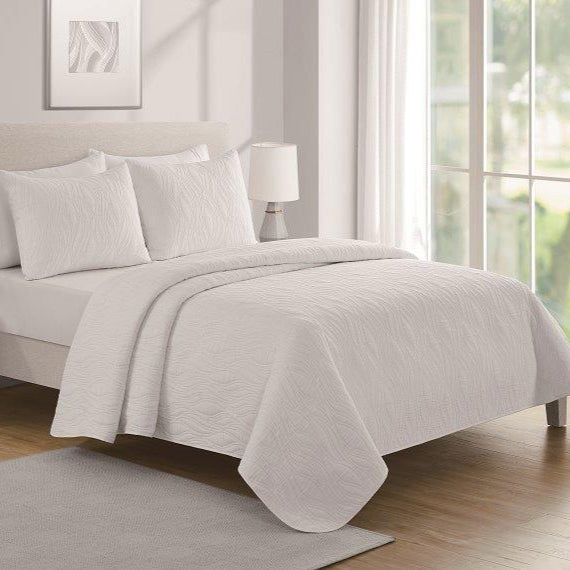 CANNON THREE LAYERS JAQUARD POLYCOTTON STONE WASH BEDSPREAD WHITE