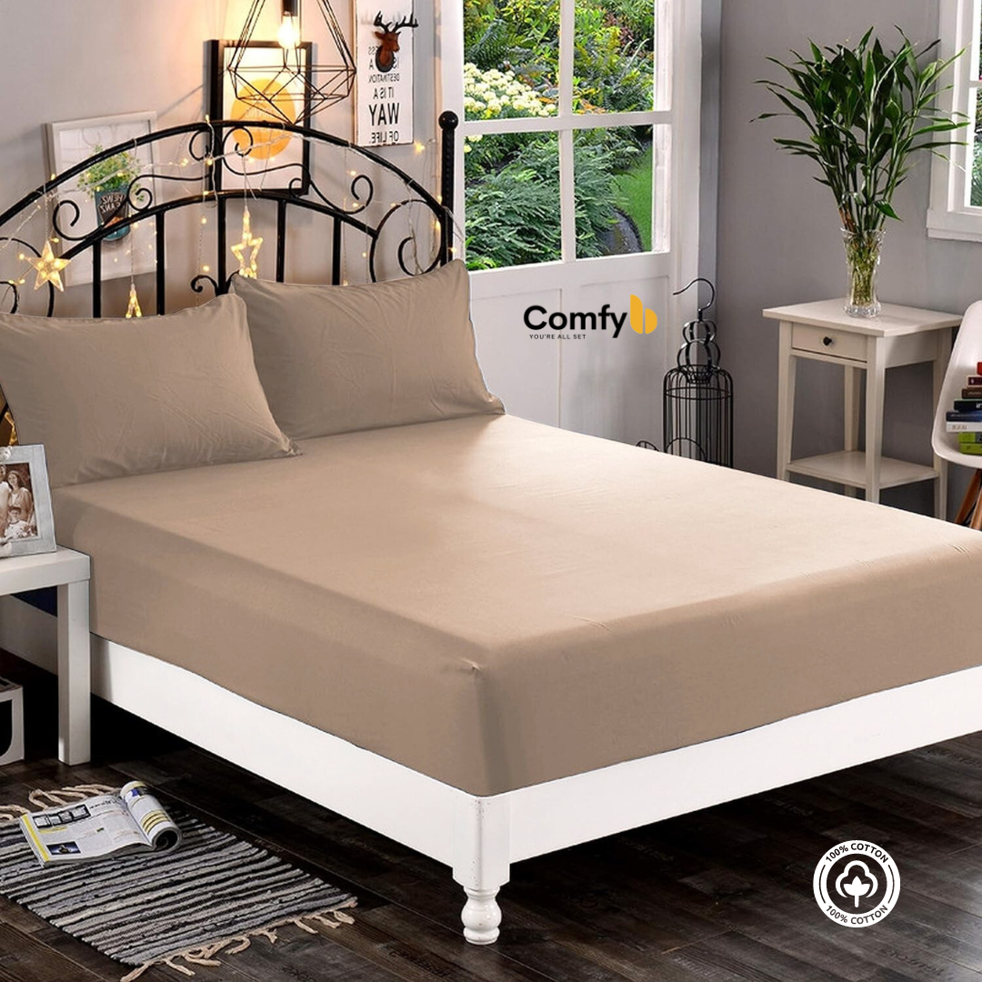 COMFYB 100% COTTON FITTED SHEET SETS NUDE