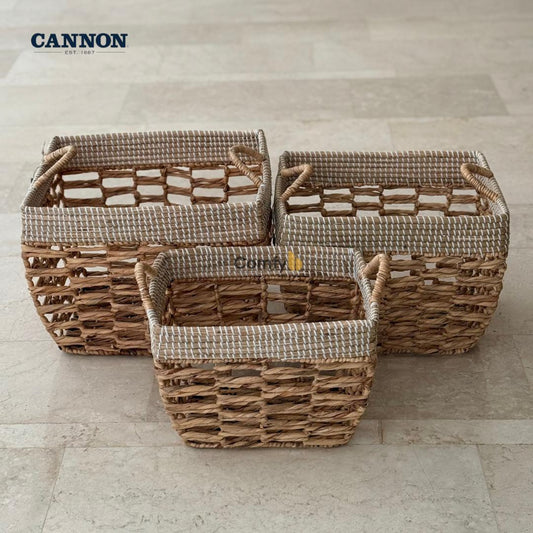 CANNON STRAW STORAGE BASKET 3-PIECE WITH HANDLES