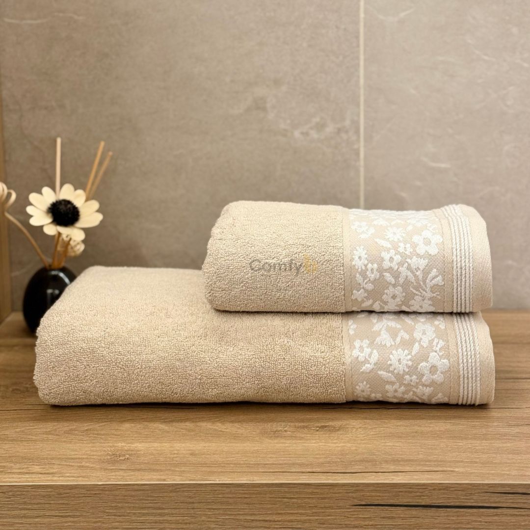COMFYB 100% COTTON TOWEL FLOWER EMBROIDERED