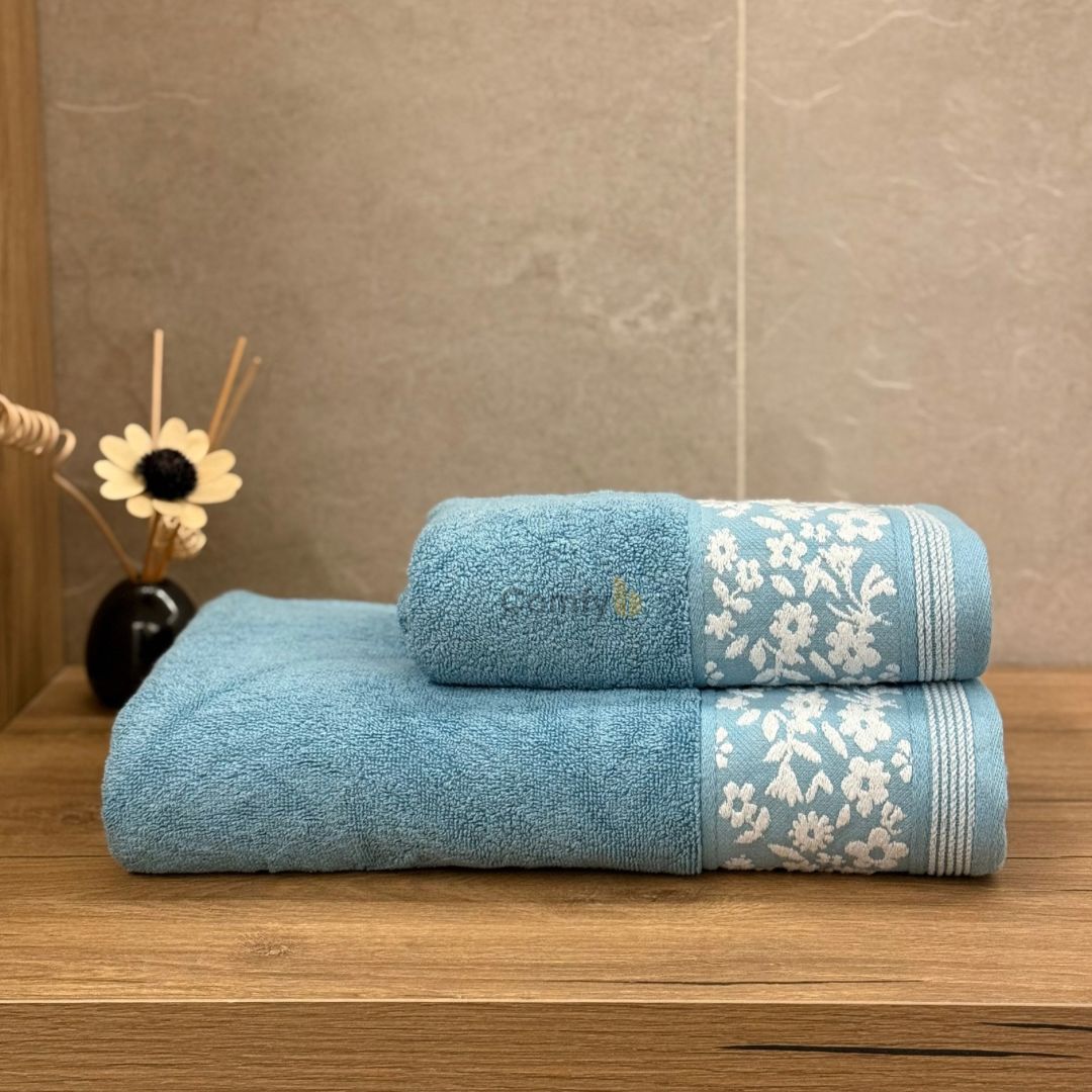 COMFYB 100% COTTON TOWEL FLOWER EMBROIDERED