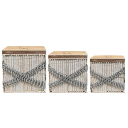 ACEN WOODEN LAUNDRY BASKET WITH LID 3-PIECE