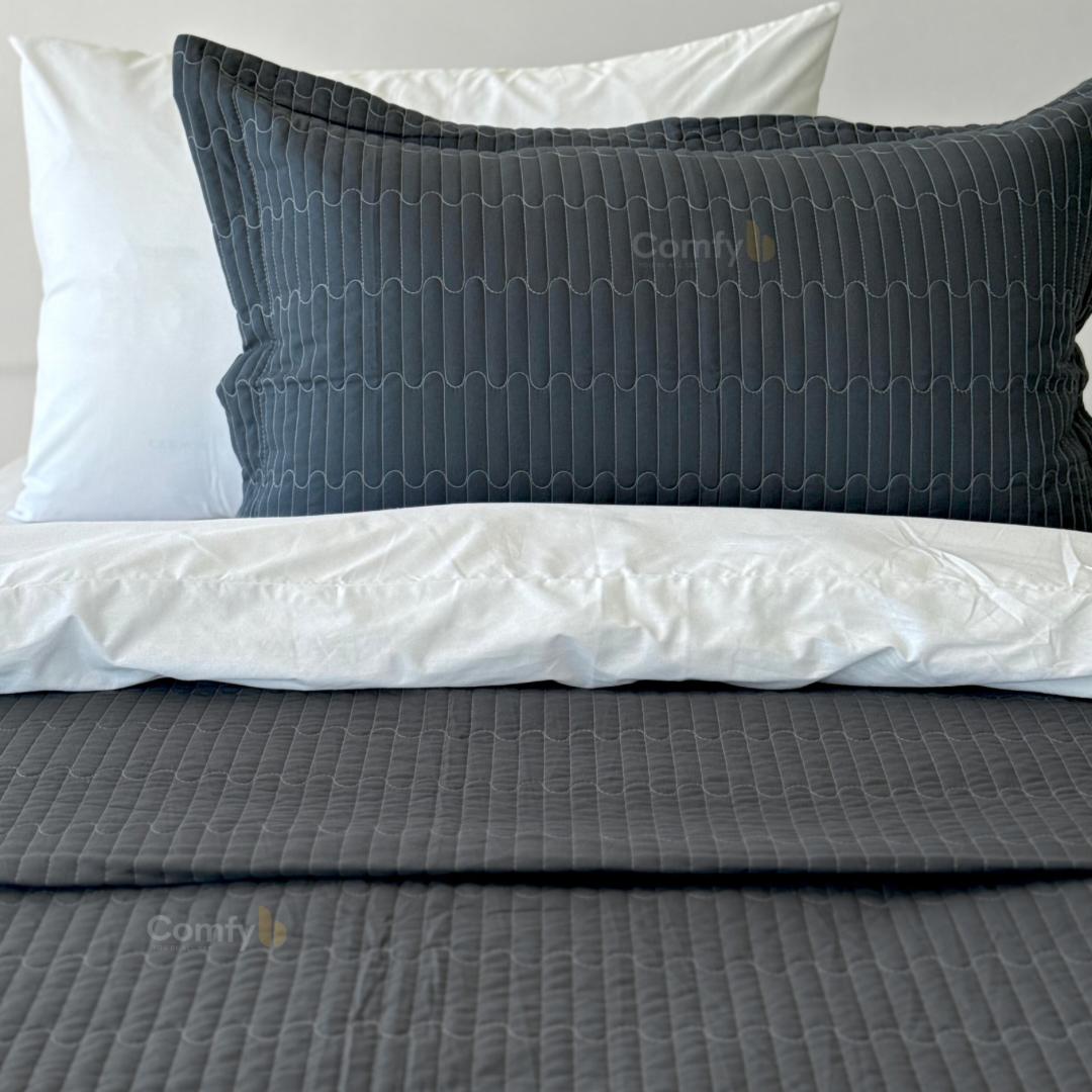 WAVY MICROFIBER PLAIN BEDSPREAD SET
