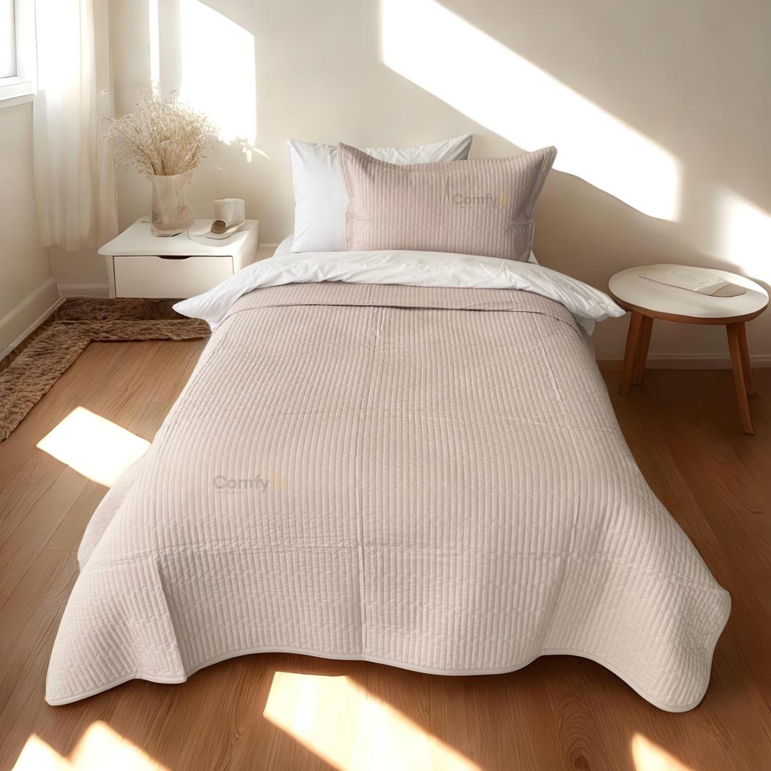 WAVY MICROFIBER PLAIN BEDSPREAD SET