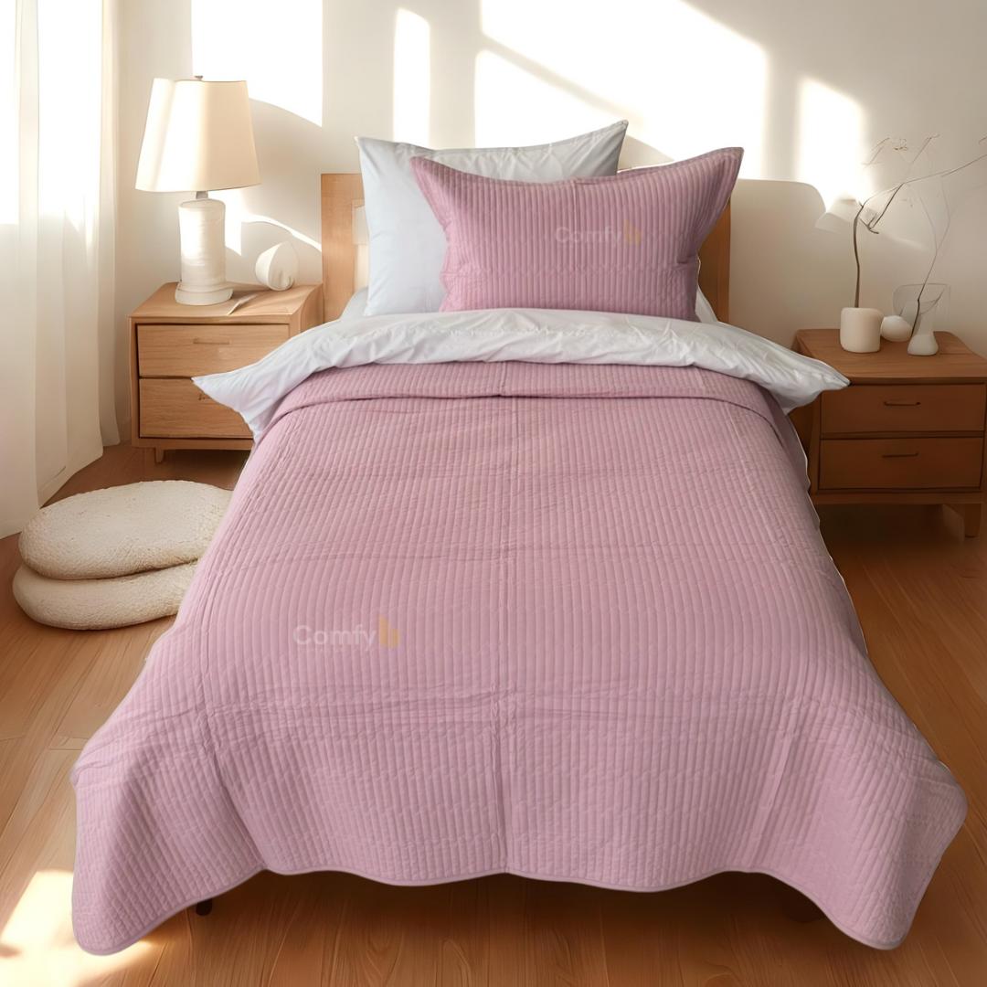 WAVY MICROFIBER PLAIN BEDSPREAD SET