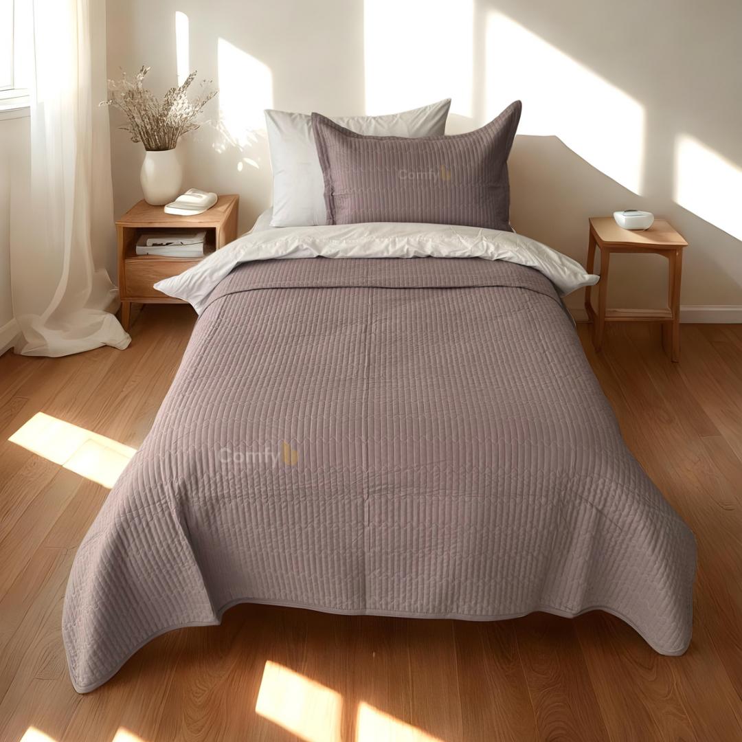 WAVY MICROFIBER PLAIN BEDSPREAD SET