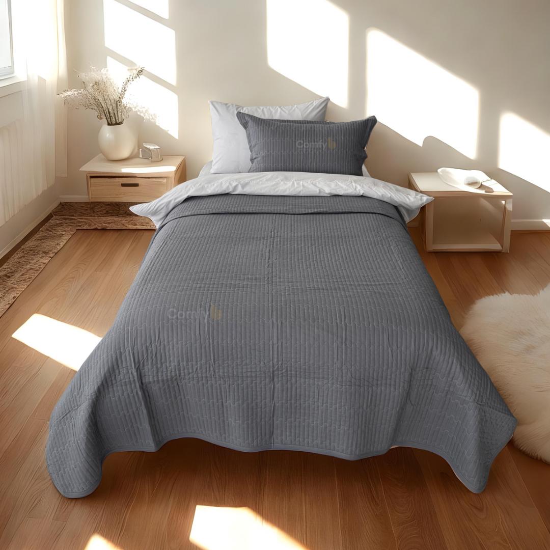 WAVY MICROFIBER PLAIN BEDSPREAD SET