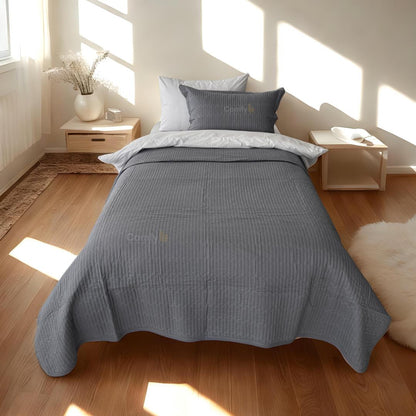 WAVY MICROFIBER PLAIN BEDSPREAD SET