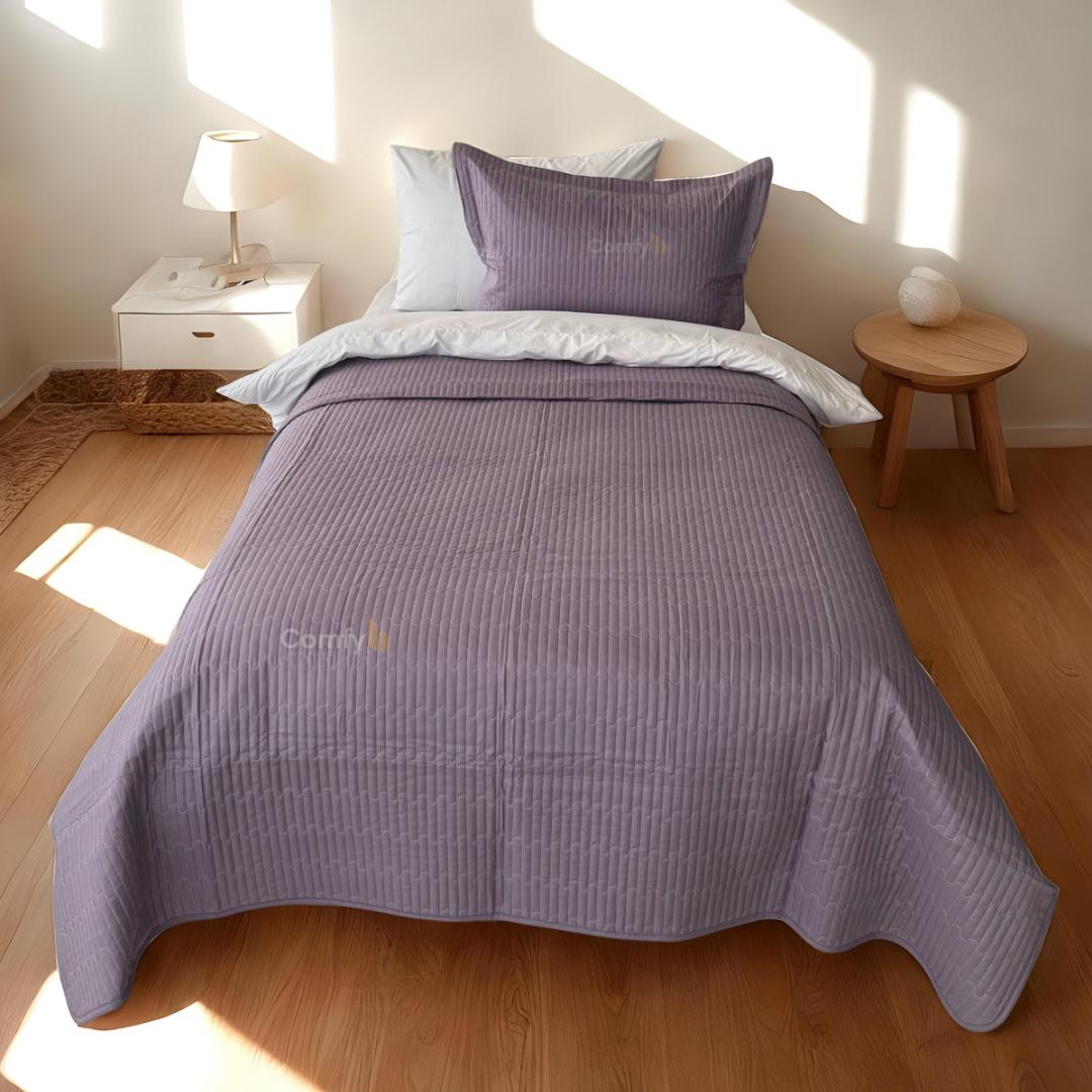 WAVY MICROFIBER PLAIN BEDSPREAD SET