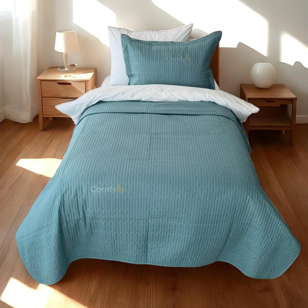WAVY MICROFIBER PLAIN BEDSPREAD SET