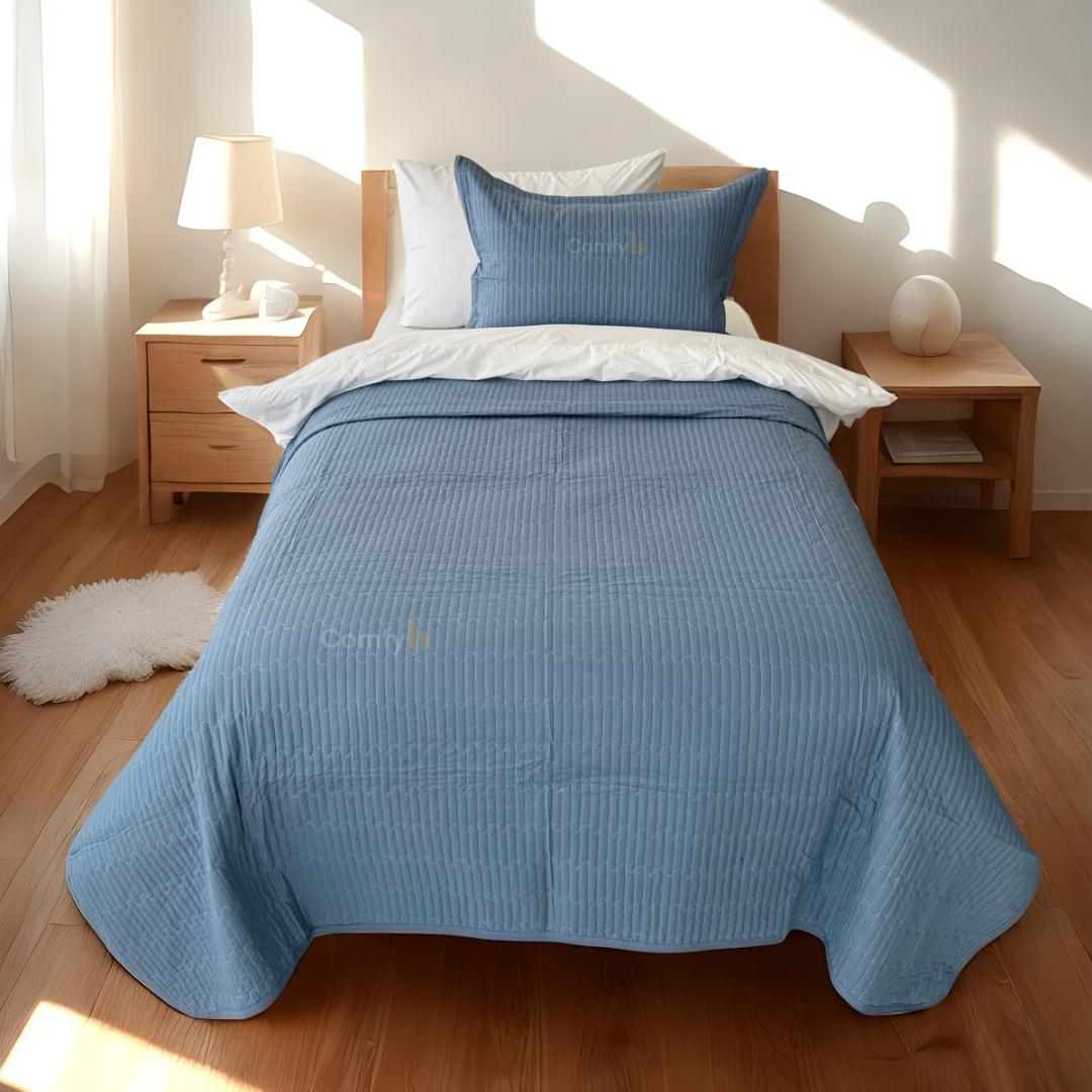 WAVY MICROFIBER PLAIN BEDSPREAD SET