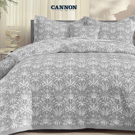 CANNON POLYCOTTON BEDSPREAD SET 3-PIECE GREY