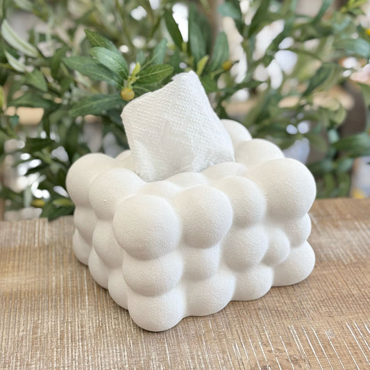 PORCELAIN BUBBLED TISSUE BOX WHITE