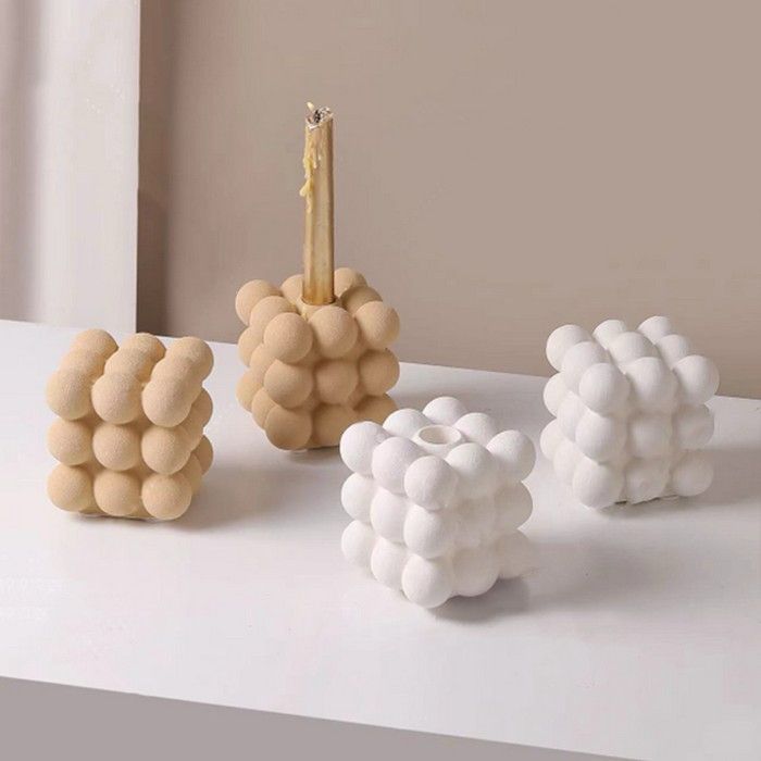 CERAMIC BUBBLE SQUARE SET 2 PIECE VASE & CANDLE