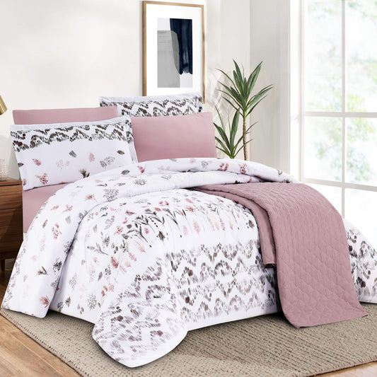 AYO PRINTED COMFORTER & BEDSPREAD SET LILAC