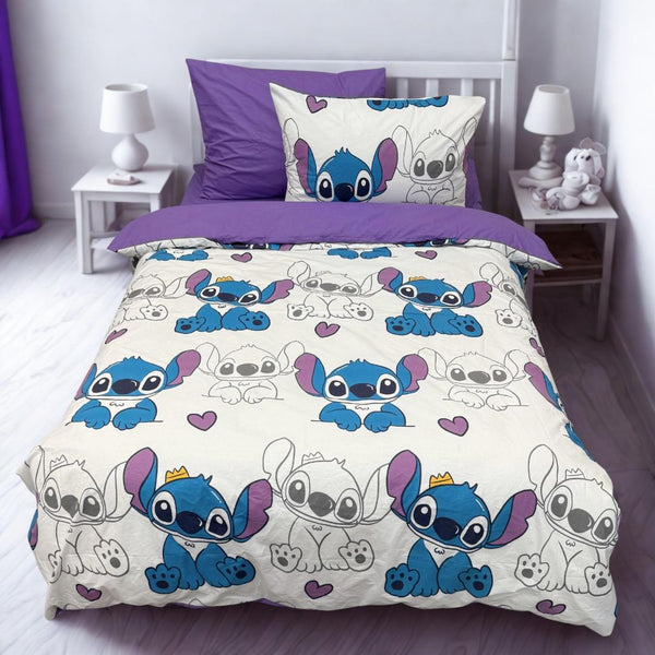 COMFYB 100% COTTON REVERSIBLE BED SET STITCH PURPLE