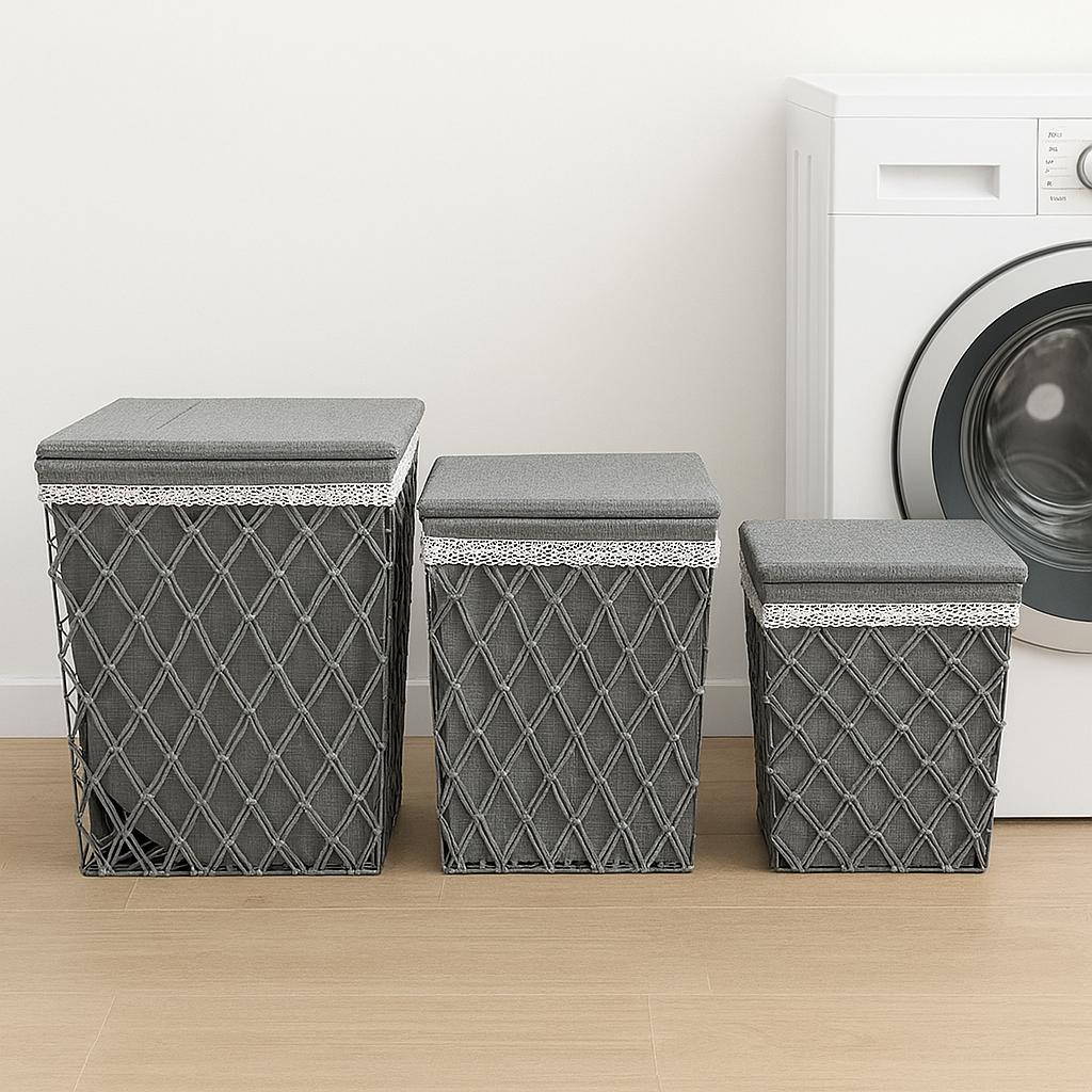 GG LAUNDRY BASKET WITH LID GREY