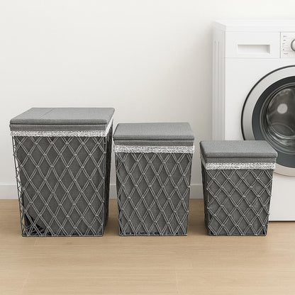 GG LAUNDRY BASKET WITH LID GREY