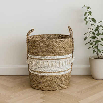 MEDO STRAW BASKET WITH HANDLES + TASSELS