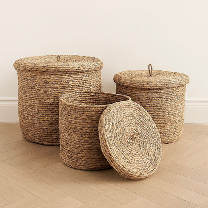 KITO STRAW STORAGE BASKET WITH LID