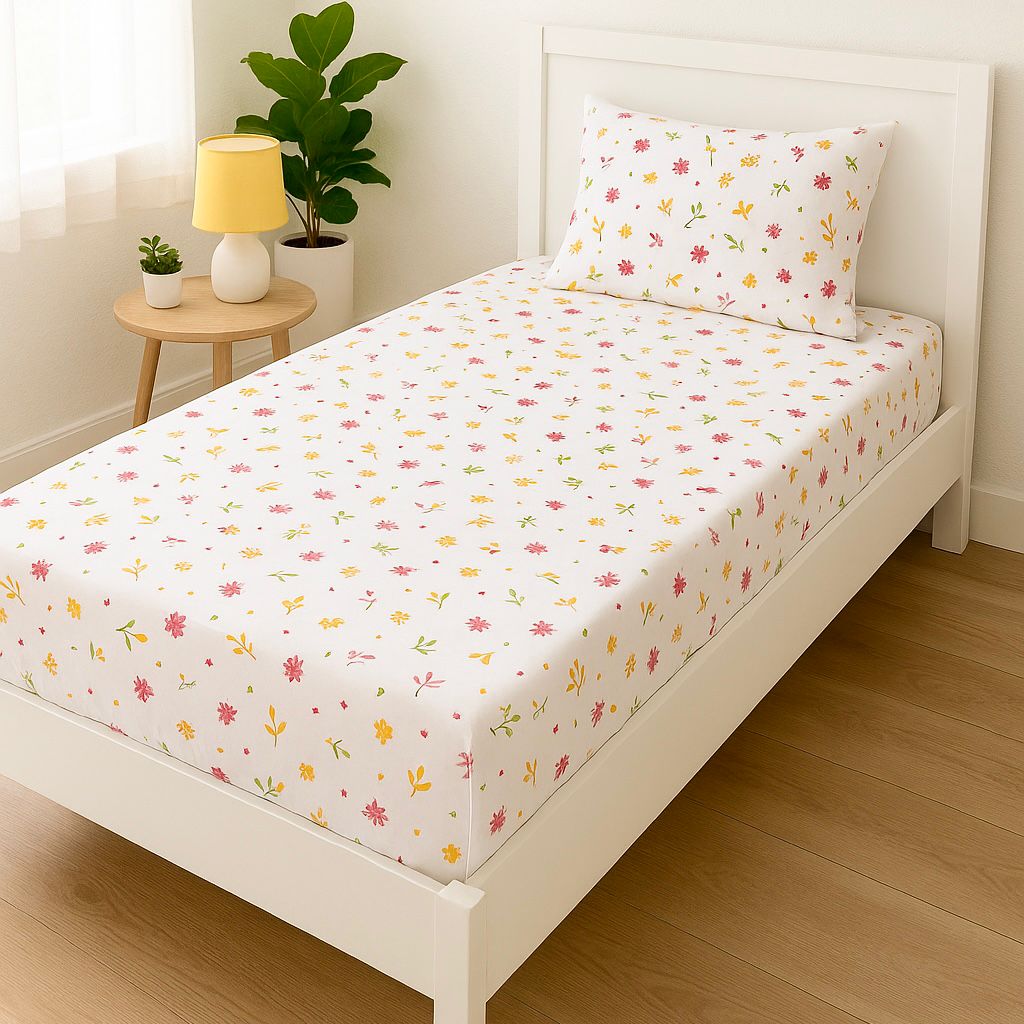 COMFYB 100% COTTON PRINTED FITTED SHEET SET SUNFLOWER3