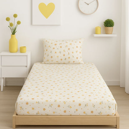 COMFYB 100% COTTON PRINTED FITTED SHEET SET SUNFLOWER1