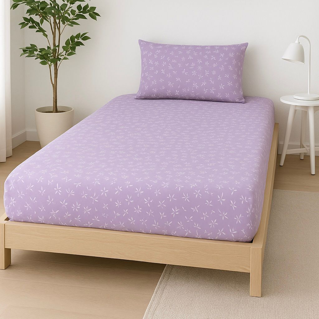 COMFYB 100% COTTON PRINTED FITTED SHEET SET LEAF