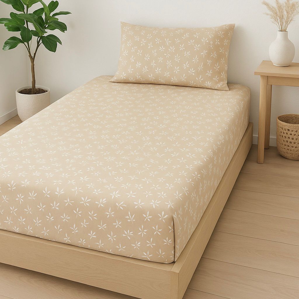COMFYB 100% COTTON PRINTED FITTED SHEET SET LEAF