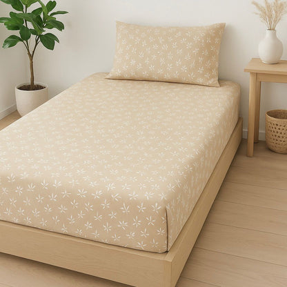 COMFYB 100% COTTON PRINTED FITTED SHEET SET LEAF