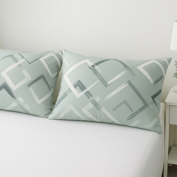 COMFYB 100% COTTON PILLOWCASES SET 2 PIECES GEO MINT