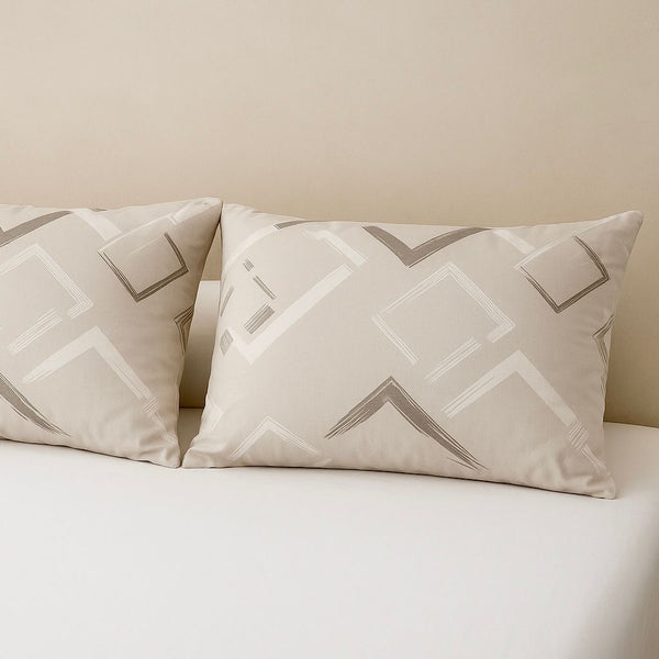 COMFYB 100% COTTON PILLOWCASES SET 2 PIECES GEO GREIGE